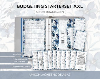 Starterset Budgetieren XXL STARTER SET - A6 A7 Umschlagmethode Budget Binder Download Challenges Budget Tracker Dashboards Deckblatt Pdf v50