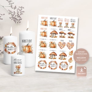 Candle tattoos autumn | Autumn light candle stickers PDF template candles water slide film for block candles pillar candles | Candle decorating