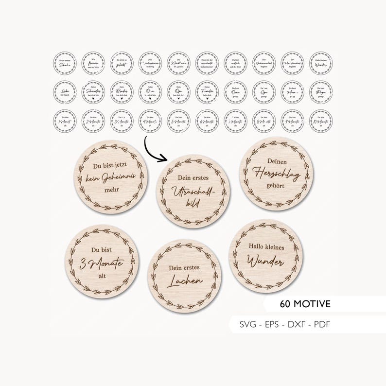 Laserdatei Meilensteine Geburt Baby SVG EPS DXF 60 Meilensteinkarten Schwangerschaft Meilenstein Schild Laser Cut Digitaler Download v403 Bild 1