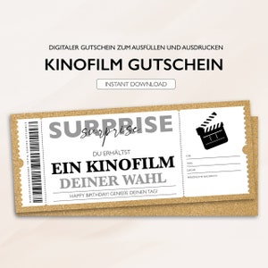 Personalisierter Gutschein Kino Ticket Geburtstag PDF Download Kinogutschein Bearbeitbare Gutscheine Zum Ausdrucken Ausfüllen Gutscheinkarte