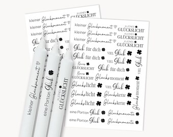 Kerzentattoos Glück | PDF Vorlage Für Kerzen Wasserschiebefolie I Kleeblatt Glück Sprüche Stabkerzen | Kerzen Dekorieren |  Zum Ausdrucken