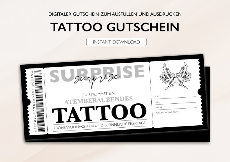 Personalisierter Gutschein Tattoo Ticket PDF Download Weihnachten Tattoogutschein Gutscheinkarte Gutscheine Zum Ausdrucken Zum Ausfüllen Bild 2