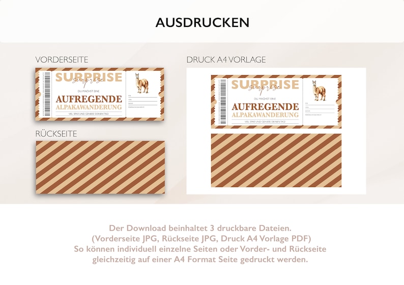 Personalisierter Gutschein Alpakawanderung Ticket PDF Download Alpaka Ausflug Bearbeitbare Gutscheine Zum Ausdrucken Und Zum Ausfüllen v2 Bild 7