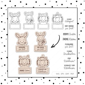 Laserdatei Ostern Anhänger SVG EPS DXF Vektor Osterhase Geschenkanhänger Plotterdatei Niedlicher Hase Laser Cut Digitaler Download v132