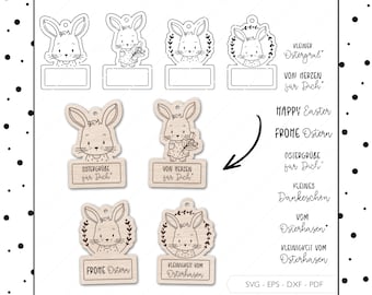 Laserdatei Ostern Anhänger SVG EPS DXF Vektor Osterhase Geschenkanhänger Plotterdatei Niedlicher Hase Laser Cut Digitaler Download v132