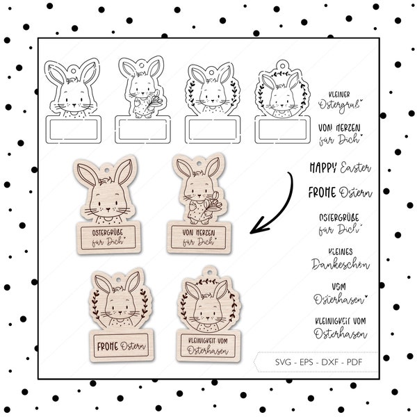 Laserdatei Ostern Anhänger SVG EPS DXF Vektor Osterhase Geschenkanhänger Plotterdatei Niedlicher Hase Laser Cut Digitaler Download v132