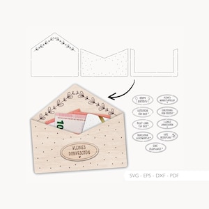Laser file envelope money gift SVG EPS DXF vector voucher packaging plotter file laser cut digital download v74