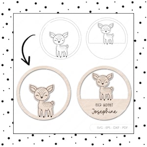 Targa per porta con cervo, file laser, in formato SVG EPS DXF, con anello per porta, con cervo, taglio laser, download digitale v515