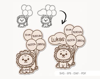 Laser file milestone birth baby SVG EPS DXF milestone card lion wall decoration nursery laser cut digital download v388