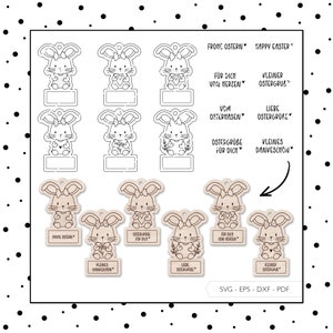 File laser Tag di Pasqua SVG EPS DXF Tag regalo coniglietto pasquale vettoriale Coniglietto carino Taglio laser Download digitale v101