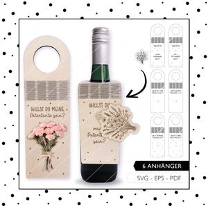 Laserdatei Flaschenanhänger SVG EPS PDF Patentante Fragen Patenonkel Patenschaft Geschenkidee Laser Cut Digitaler Download 618
