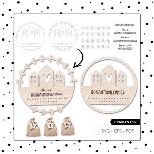 Laser file Advent calendar SVG EPS PDF vector Christmas Advent houses Advent calendar numbers Laser Cut Digital Download v629