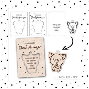 Arquivo a laser Lucky Charm SVG PDF EPS Chaveiro Lucky Pig Clover Corte a laser Download digital v584