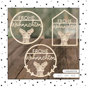Laserdatei Frohe Weihnachten Türschild Rentier Schild SVG Türring Kranz Plotterdatei Laser Datei 759