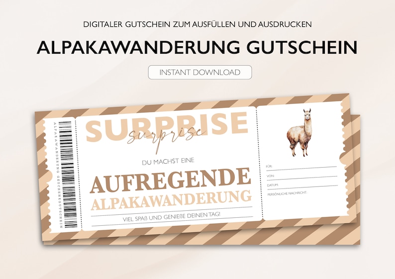 Personalized voucher alpaca hike ticket PDF download alpaca excursion editable vouchers to print out and fill out image 2