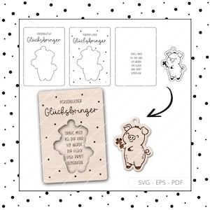 Arquivo a laser Lucky Charm SVG PDF EPS Chaveiro Lucky Pig Clover Corte a laser Download digital v583