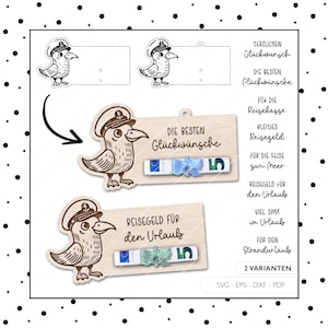 Fichier laser argent cadeau mouette anniversaire SVG EPS DXF carte-cadeau voyage vacances billet de banque découpé au laser téléchargement numérique v446
