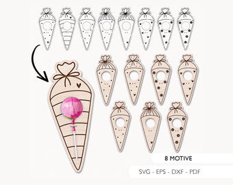 Laser file school cone lollipop holder school enrollment SVG EPS DXF schoolchild gift back to school guest gift laser cut digital download v401