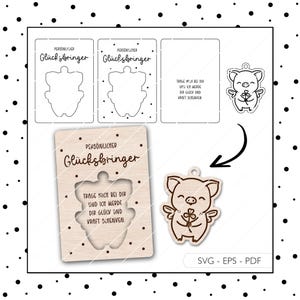 Arquivo a laser Lucky Charm SVG PDF EPS Chaveiro Lucky Pig Corte a laser Download digital v585