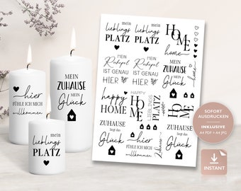 Candle Tattoos Home Home Lettering | PDF Candles Water Slide Film For Block Candles Pillar Candles | Decorate candles | To print