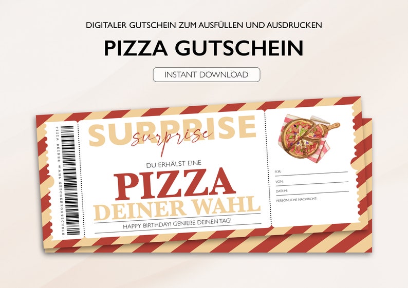 Personalized Voucher Pizza Ticket PDF Download Restaurant Dinner Editable Vouchers To Print And Fill Out image 2