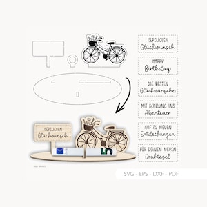 Laser file money gift bicycle SVG EPS DXF birthday banknote money holder banknote holder laser cut digital download v155