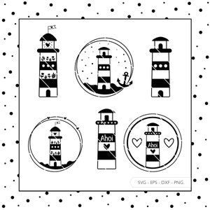 Plotter Files SVG Eps DXF PNG Maritime Lighthouse Clipart Bundle Plotter File Lighthouses Sea Vinyl Laser Cut Plotter Digital Download v8