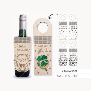 Colgante de botella con archivo láser SVG, recuerdo de Nochevieja, regalo de cumpleaños de Año Nuevo, envoltura de regalo, corte láser, descarga digital 783