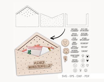 Laserdatei Briefumschlag Umschlag Geldgeschenk SVG EPS DXF Vektor Gutschein Gutscheinverpackung Laser Cut Digitaler Download v88