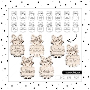 Laserdatei Ostern Geschenkanhänger SVG EPS PDF Osterhase Anhänger Hase Laser Cut Digitaler Download 907