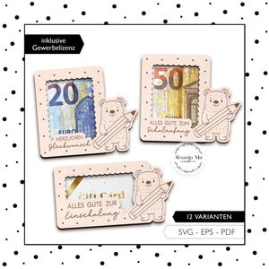 Archivo láser de regalo de dinero para regreso a clases SVG, porta dinero, tarjeta de regalo de oso escolar, inscripción escolar, corte láser, descarga digital 1008