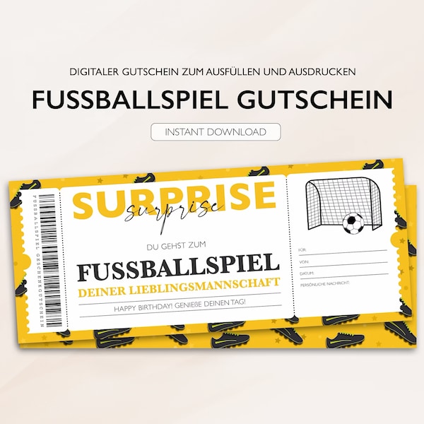 Personalisierter Gutschein Fussball Ticket PDF Download Fussballspiel Fussballgutschein Bearbeitbare Gutscheine Zum Ausdrucken Zum Ausfüllen