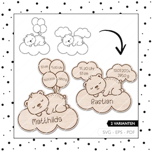 Fichier laser jalon naissance bébé SVG EPS PDF carte d'étape ours décoration murale chambre d'enfant fichier laser 693