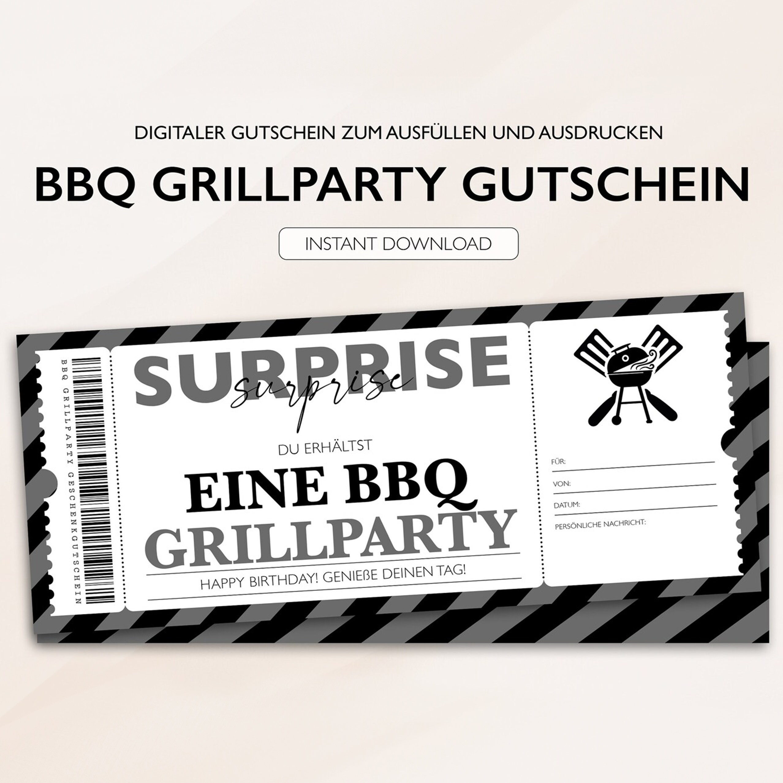 Personalized Voucher BBQ Ticket Instant Download Barbecue Etsy
