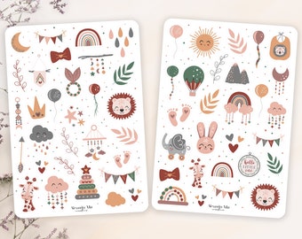 Sticker Sheet - Boho Baby Sticker Set Schwangerschaft | Niedliche Stickerbogen Baby Stickers | Geburt Aufkleber Set | Für Fotoalbum