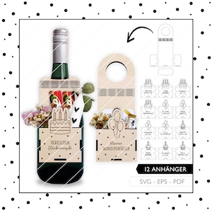 Laserdatei Flaschenanhänger Geburtstag SVG EPS PDF Geburtstag Geschenkkorb Geschenkverpackung Laser Cut Digitaler Download 923
