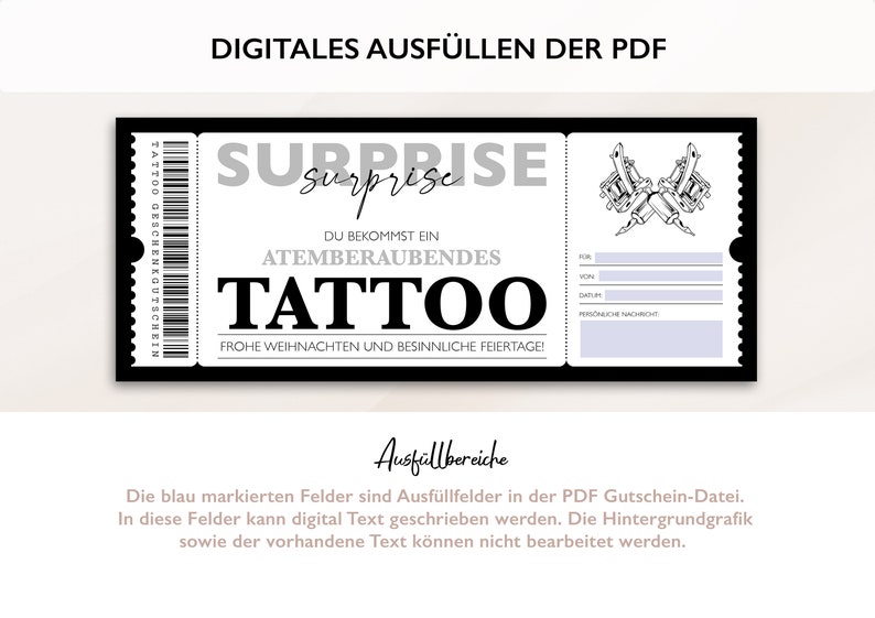 Personalisierter Gutschein Tattoo Ticket PDF Download Weihnachten Tattoogutschein Gutscheinkarte Gutscheine Zum Ausdrucken Zum Ausfüllen Bild 6