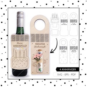 Laserbestand fles tag verjaardag SVG EPS PDF geld cadeau geschenkverpakking voucher lasergesneden digitale download 614