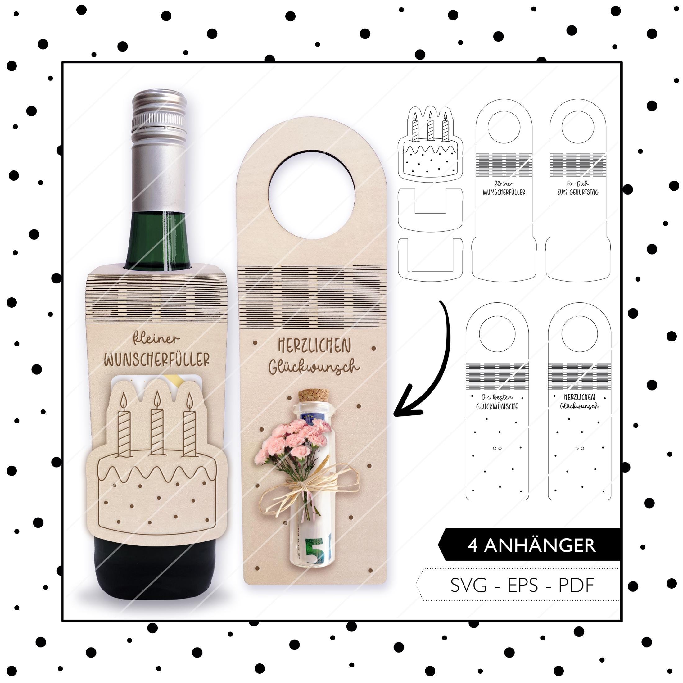 Laser File Bottle Tag Birthday SVG EPS PDF Cash Gift Gift Wrapping Voucher Laser Cut Digital Download 614
