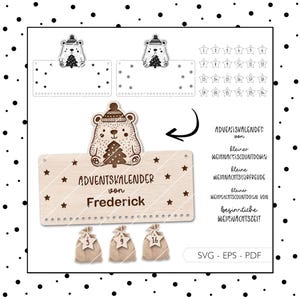 Laser file Advent calendar SVG EPS PDF Christmas Advent Bear Advent calendar numbers Digital file 675