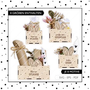Fichier laser Boîte cadeau de Pâques Panier SVG 4 tailles emballage cadeau Lapin de Pâques Panier de Pâques Laser Cut Digital Download 894