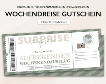 Personalisierter Gutschein Reise Ticket PDF Download Wochenendtrip Reise Gutscheinkarte Bearbeitbare Gutscheine Zum Ausdrucken Zum Ausfüllen