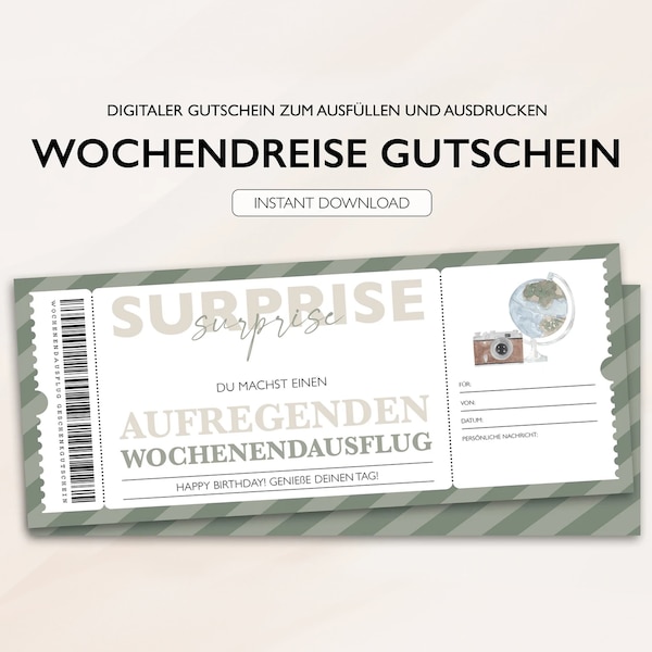 Personalisierter Gutschein Reise Ticket PDF Download Wochenendtrip Reise Gutscheinkarte Bearbeitbare Gutscheine Zum Ausdrucken Zum Ausfüllen