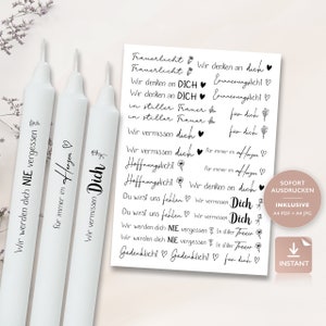 Tatouages de bougies de deuil | Modèle PDF pour le toboggan aquatique des bougies | Bougies de bâton de deuil | Décorer des bougies |  Pour imprimer
