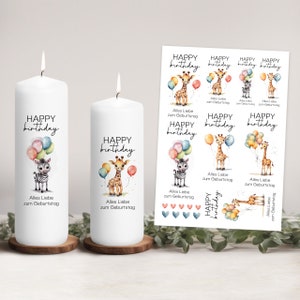 Candle tattoos birthday | Zebra Giraffe Happy Birthday PDF template candles water slide film for pillar candles | Candle decorating