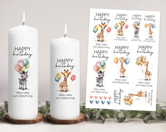 Candle tattoos birthday | Zebra Giraffe Happy Birthday PDF Template Candles Water Slide Film For Pillar Candles | Decorate candles