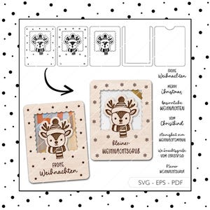 Fichier laser Cadeau d’argent de Noël SVG EPS PDF Emballage de bon de renne Cadeau de Noël Laser Cut Digital Download v579