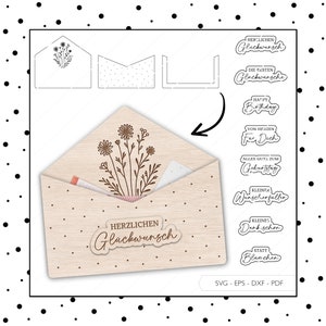 Laserbestand envelop geld cadeau SVG EPS DXF voucher verpakking cadeaukaart envelop lasergesneden digitale download v336