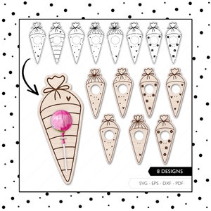 Laserdatei Schultüte Lollihalter Einschulung SVG EPS DXF Schulkind Geschenk Schulanfang Gastgeschenk Laser Cut Digitaler Download v401