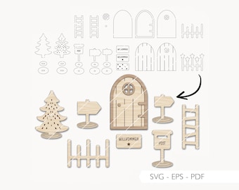 Laser file gnome door SVG EPS PDF gnome set gnome house laser file 687